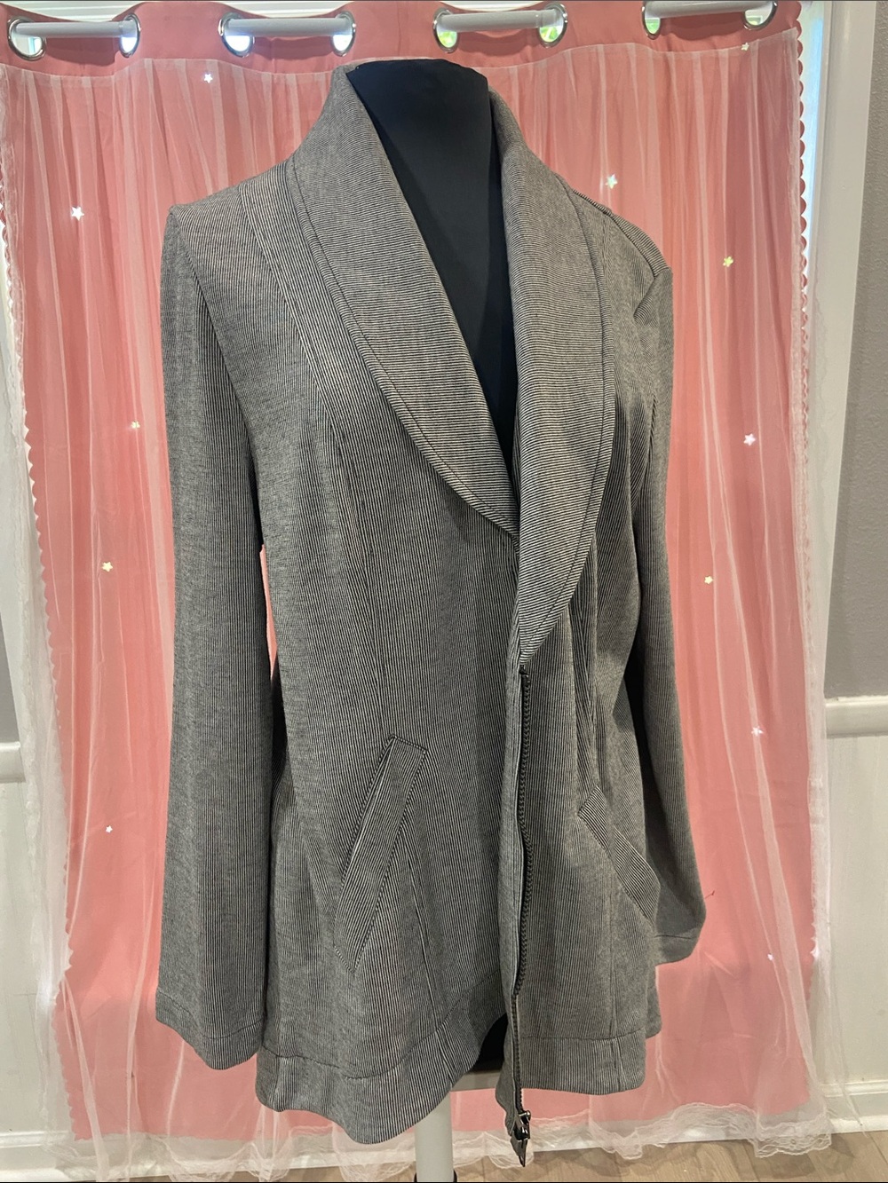 CAbi Gray Shawl-Collar Knit Blazer XL